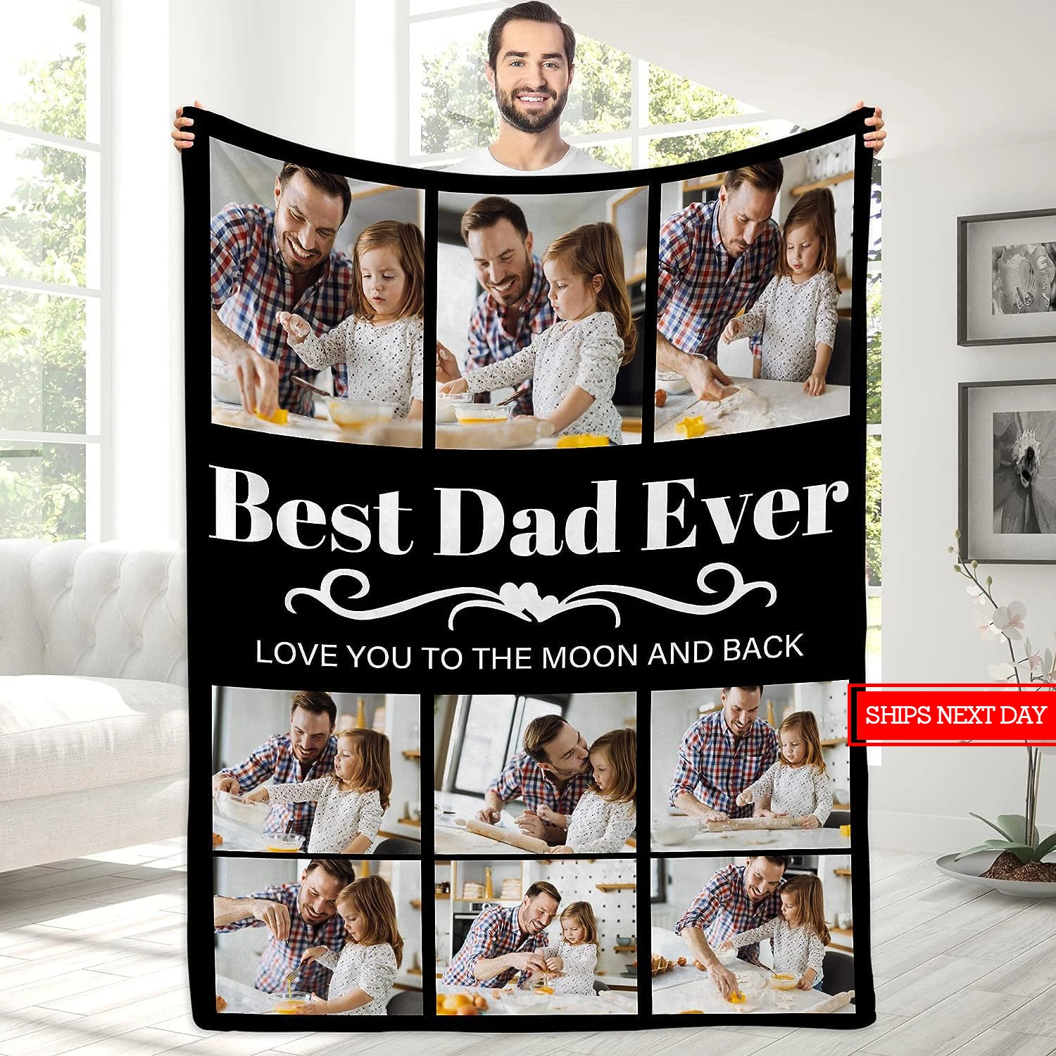 Customized blanket with photo for dad, personalized photo for dad, unique birthday gift for the best dad,father,husband, and man