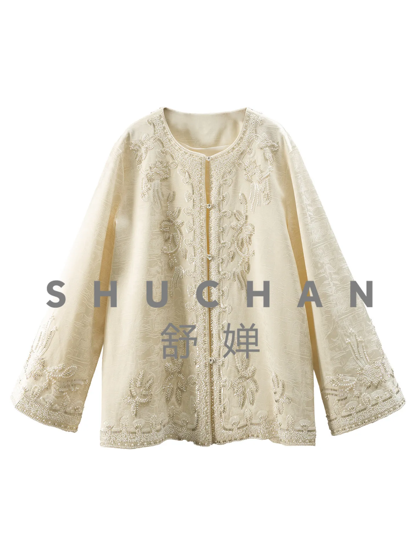 

Elegant Luxury, Early Spring Eavy Inusry Nails Beae Embroiery Natural Silk Ark Paern Jacquar Jacket Female 22K0