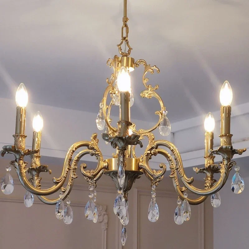 

SANDYHA Elegant French Brass Crystal Candle Pendant Light LED Chandelier Ideal for Living Room Bedroom Restaurant Decor Stylish