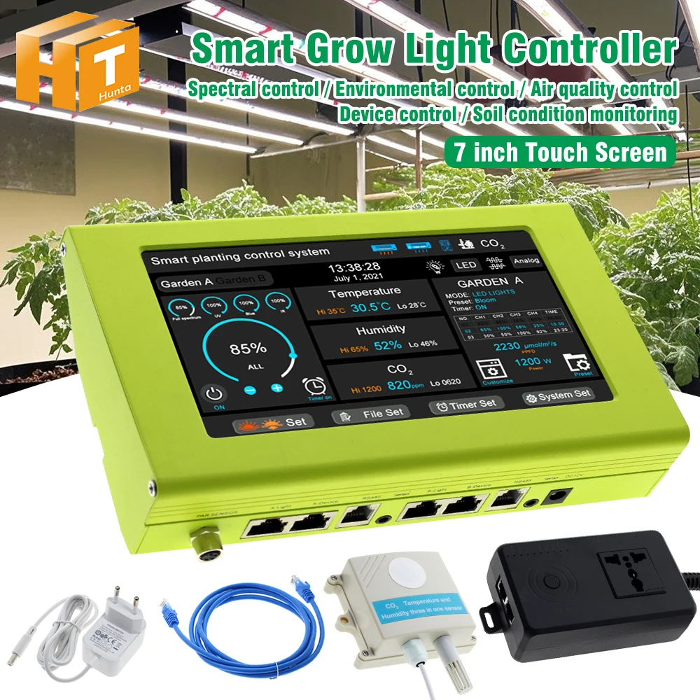

Умный контроллер освещения для выращивания растений, лампа для растений, система контроля температуры, 7-дюймовый сенсорный экран, 0-10 В, многоканальное затемнение