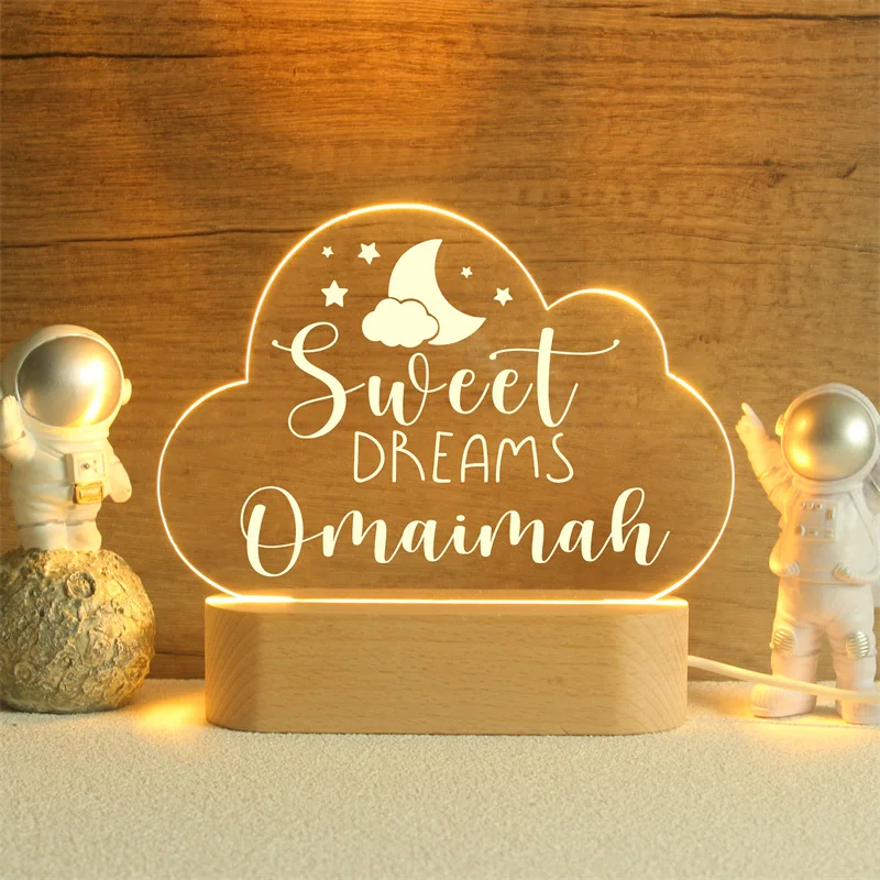 Veilleuse Personnalisée avec Lune et Étoiles, Nom Personnalisé, Cadeau pour Bébé, Cadeau Personnalisé pour Enfants, Décoration de Chambre d'Enfant