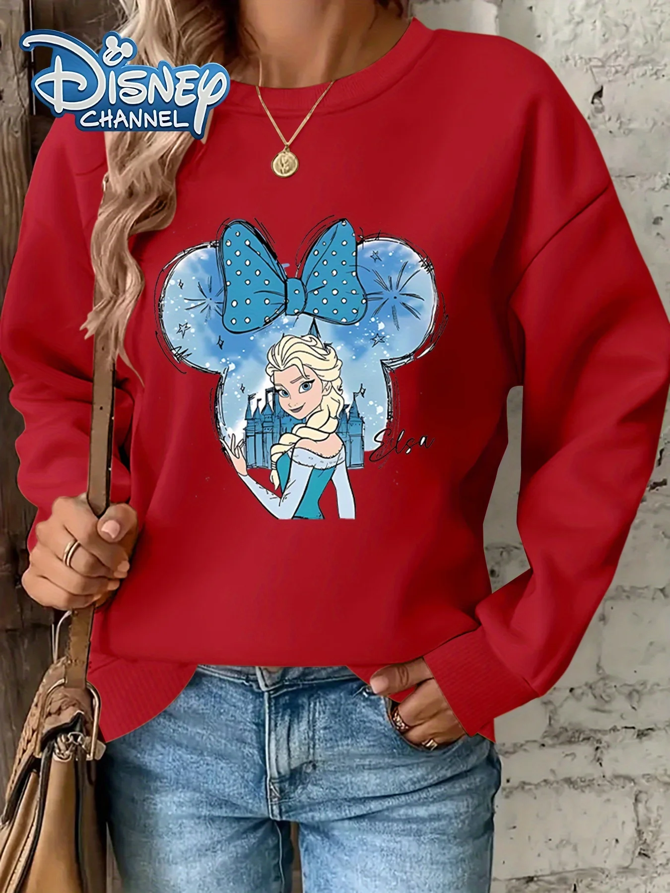 ديزني إلسا وآنا فروزن البلوز هوديس الصوف المرأة القطن الخريف بلوفر شتوي س الرقبة هودي كم طويل المتضخم #2