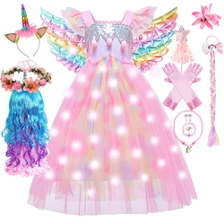 Girl Unicorn Cosplay Dress Children Party Birthday Princess Costume Sleeveless Trailing Wedding Christmas Outfit Girl Clothing