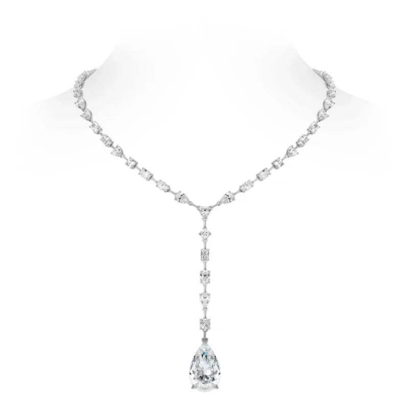 

BELLUX Elegant 925 Silver Gold Plated Synthetic Zircon Water Drop Full Diamond Necklace for Women