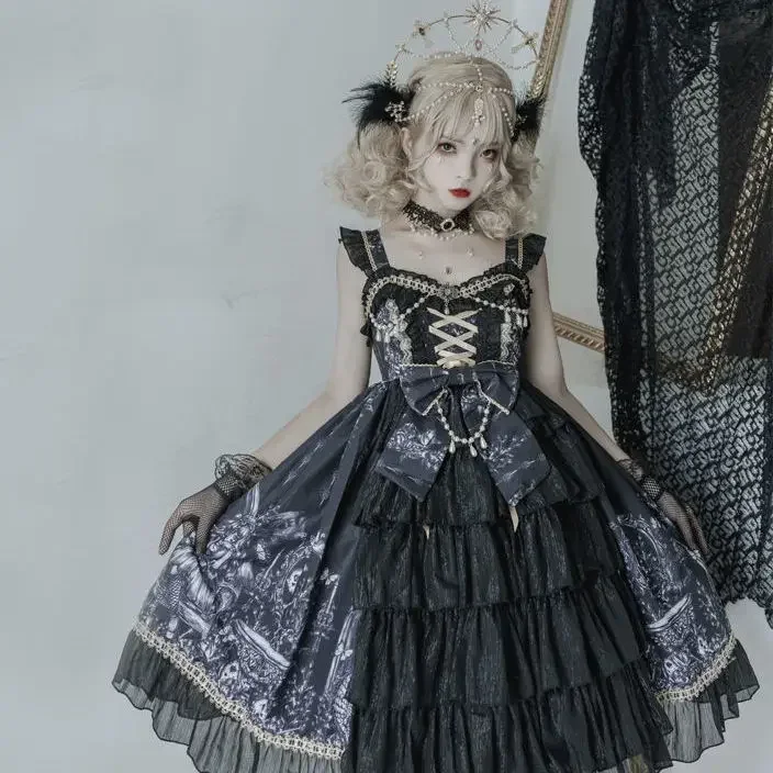 Japanese Lolita JSK Dress Dragon Witch Gothic Jsk Dress Dark Punk Vintage Victorian Princess Party Dress Sleeveless Lolita