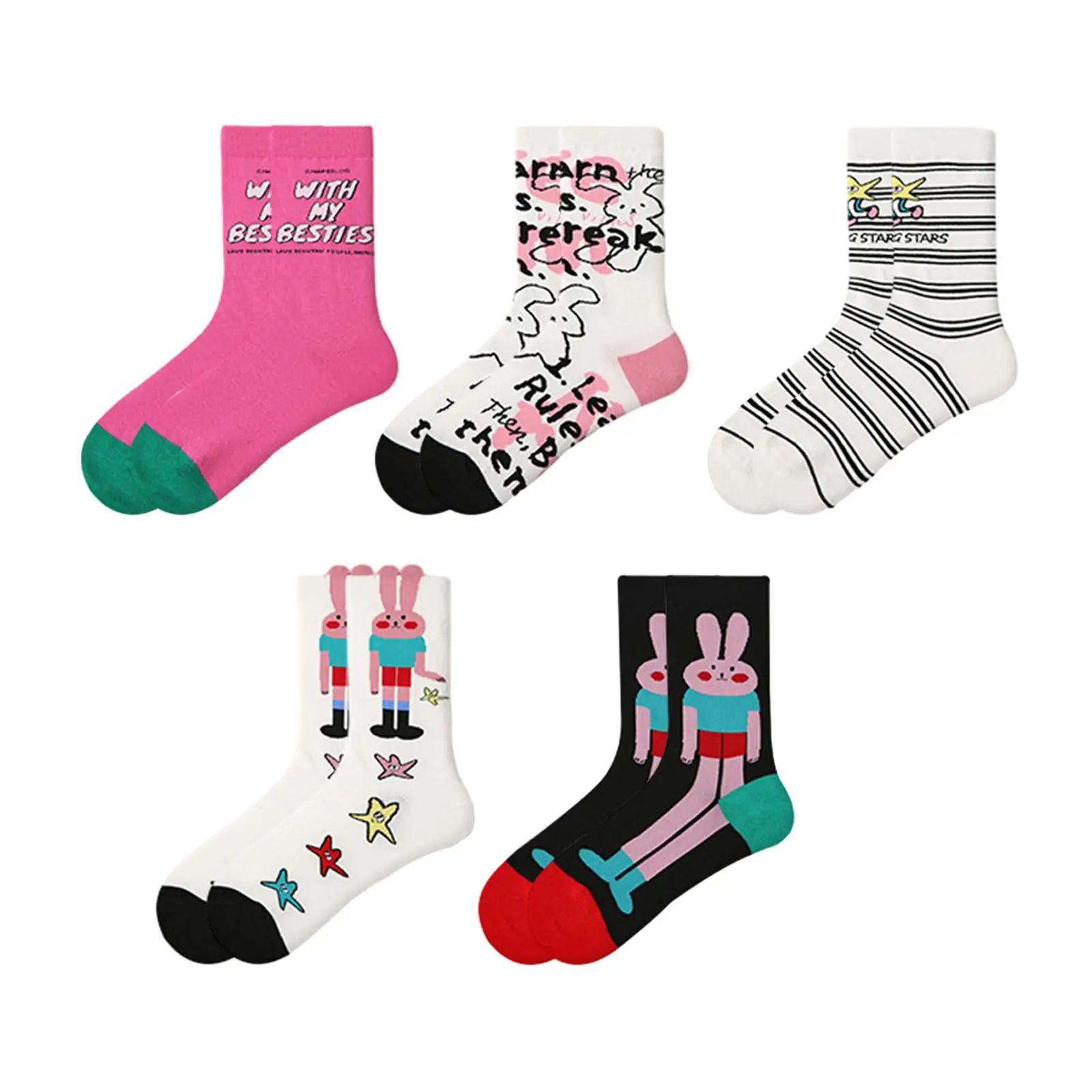 5 Pairs Womens Crew Socks Mid Tube Socks Holiday Socks Dress Socks Casual Socks