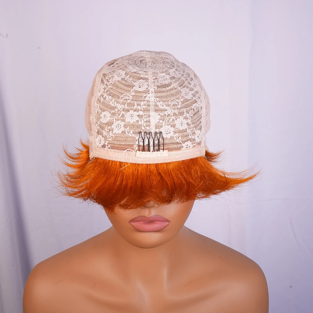 الزنجبيل قصيرة عابث قطع شعر مستعار شعر طبيعي مفرود الباروكات مع الانفجارات للنساء آلة صنع قبعة الشعر البرازيلي 100% خصلات الشعر المستعار الإنسان