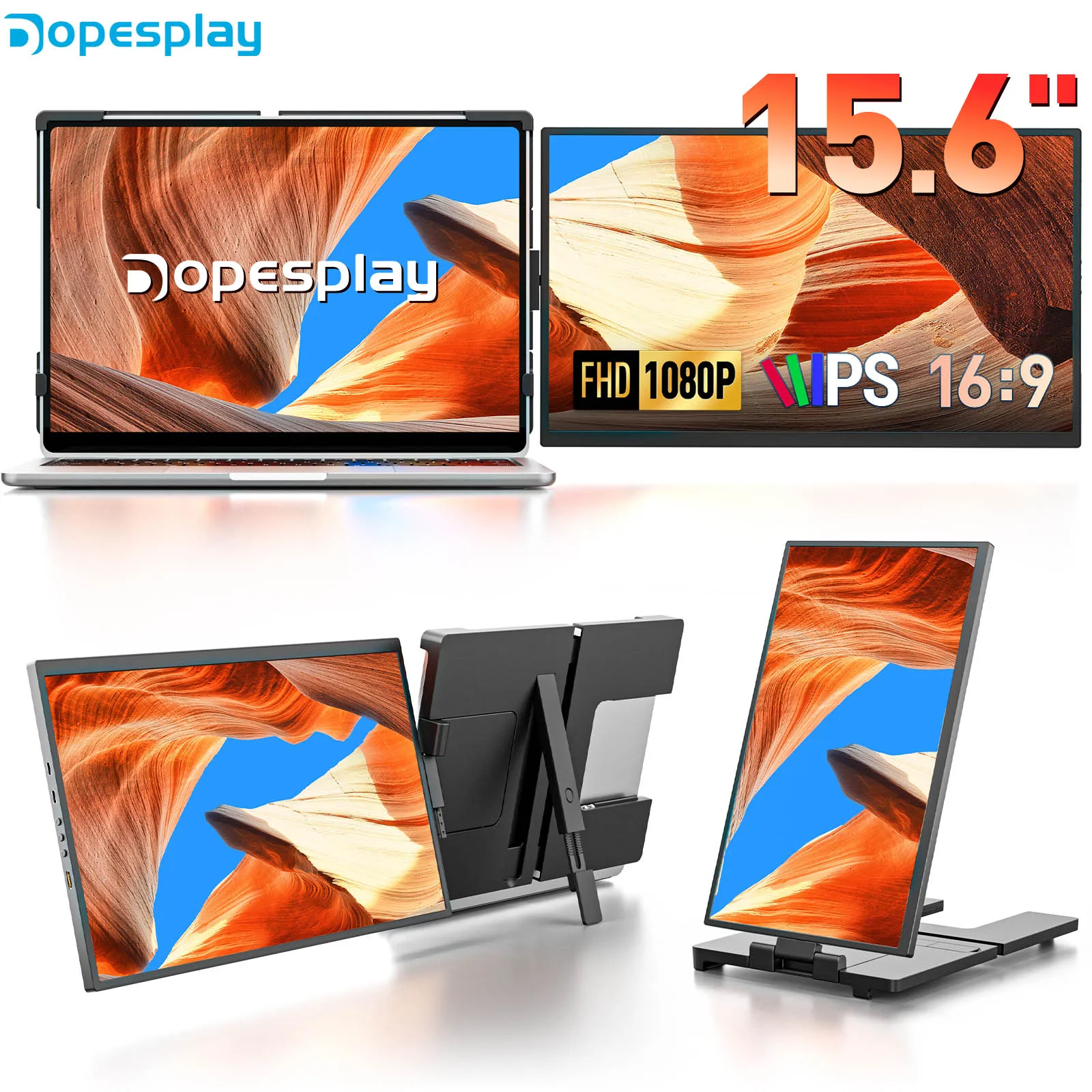 Dopesplay 15.6inch Portable Monitor FHD 1080P IPS Second Screen Extender Monitors Display for PC Laptops MAC Chrome Travel Work