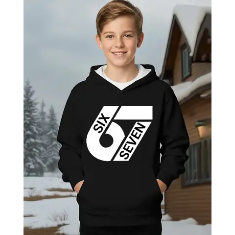 67 meme moletom com capuz para crianças engraçado impressão digital outono moletom solto confortável topos streetwear moda y2k roupas infantis