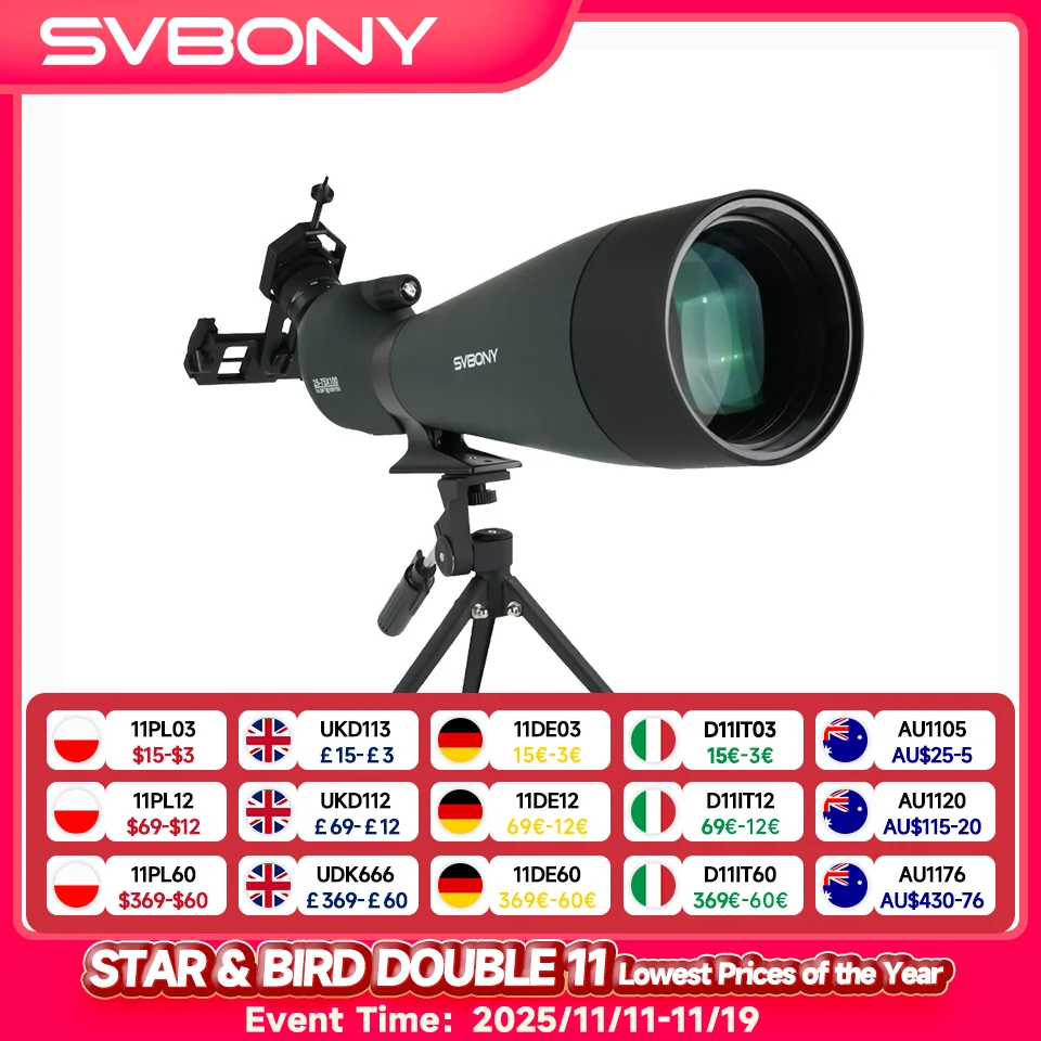 

Svbony SV28A Spotting Scopes 25-75x100/20-60x80 FMC Perfect for Beginners in Archery, for Wildlife Watching, Outdoor Adventure