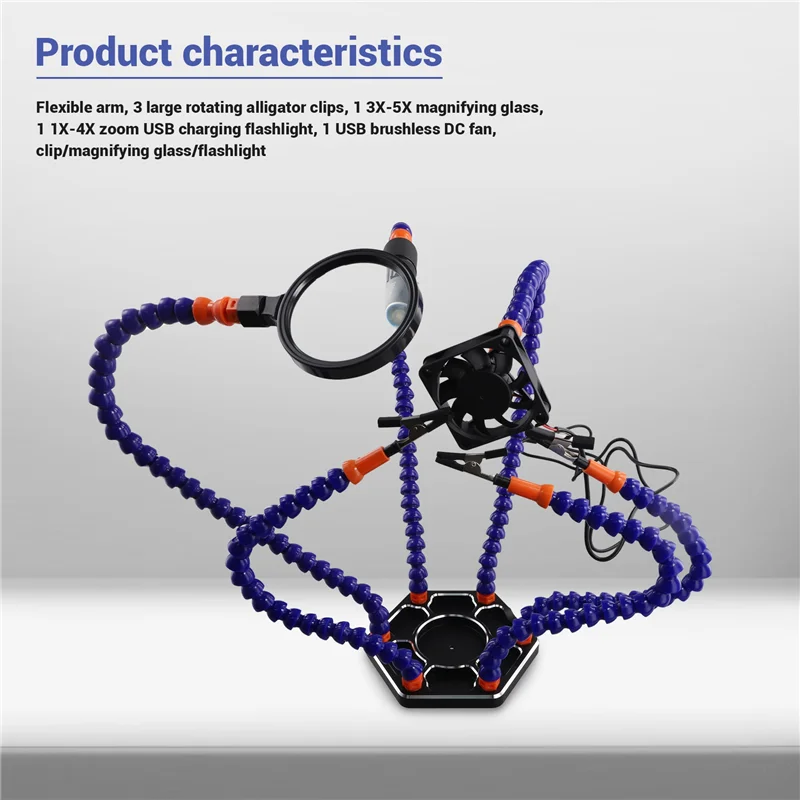 

PCB Soldering Holder Helping Hands LED Lamp 3X Magnifying Glass For Electronic Welding Third Hand Fresnel Lens-AT64