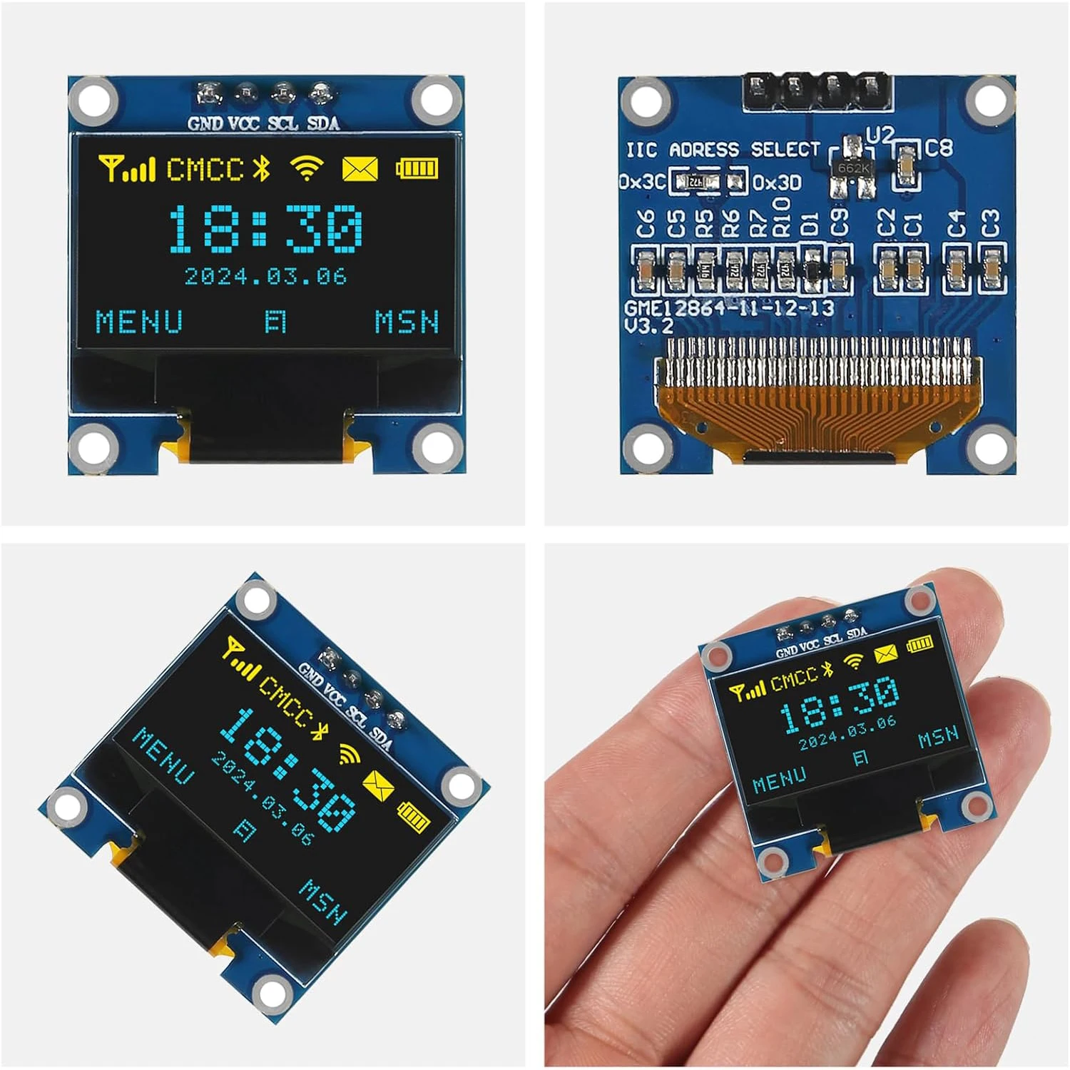 0.96 Inch OLED I2C IIC Display Module with DS3231 AT24C32 IIC RTC Module Clock Timer Memory Module and Micro SD TF Card Adater