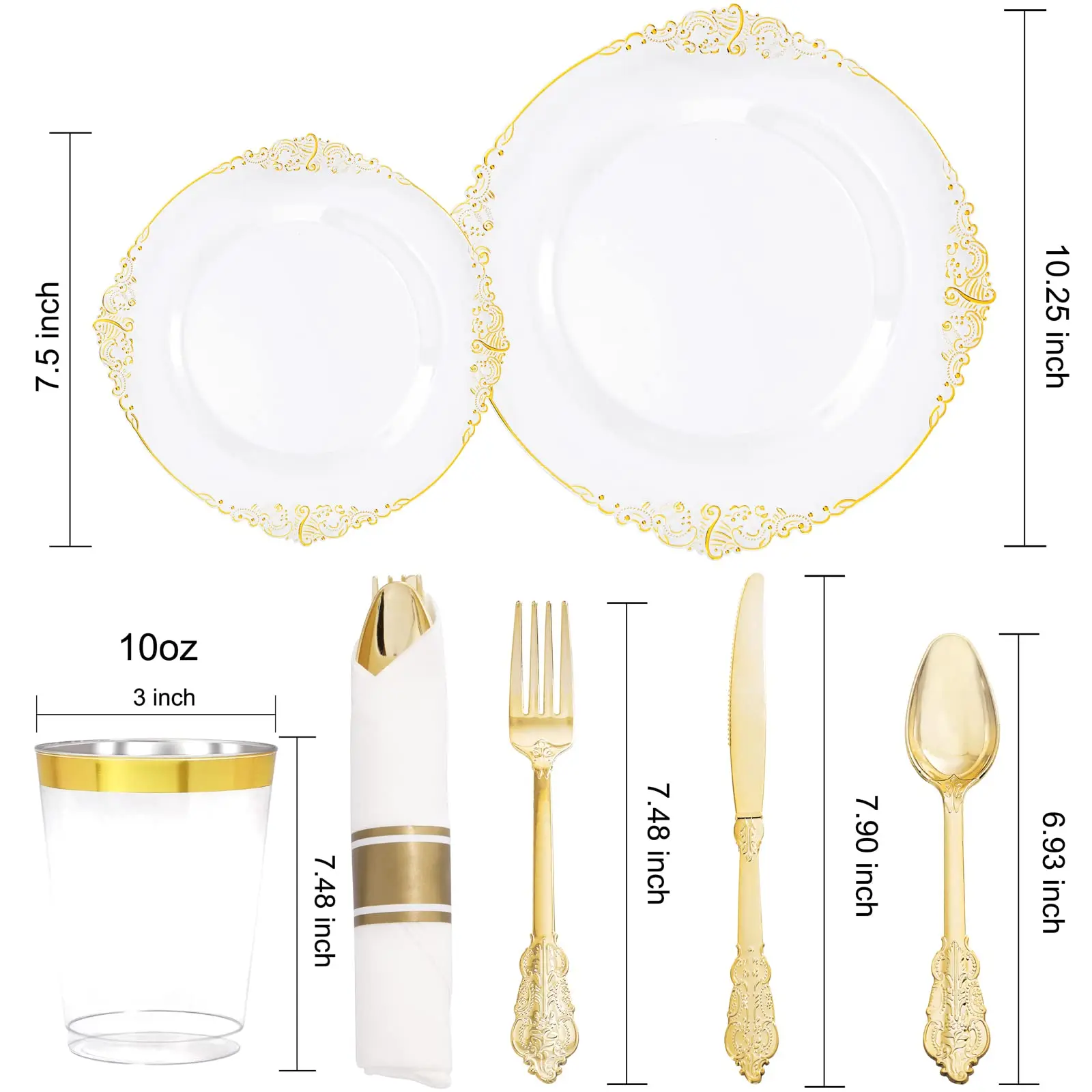 70pcs golden plastic plates included 10 dessert plates 10 cups 10 forks 10 knives 10 spoons suitable for 10 guests to use