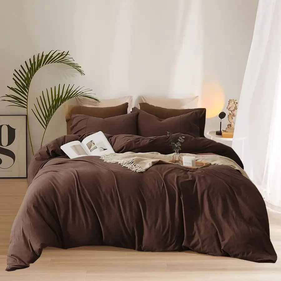 

Dark Brown Comforter Set Queen Size Mocha Coffee Bedding Comforters Plain Color Cotton Bed Quilts Men Women Solid Chocolate Comf