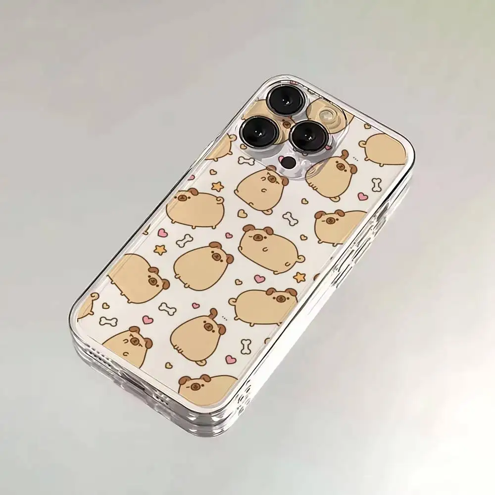 Милый чехол для телефона с изображением мопса для iPhone 6,16,15,14,13,12,11,17 Pro,Max,Plus,X,XS,XR,SE,Mini, прозрачный мягкий чехол
