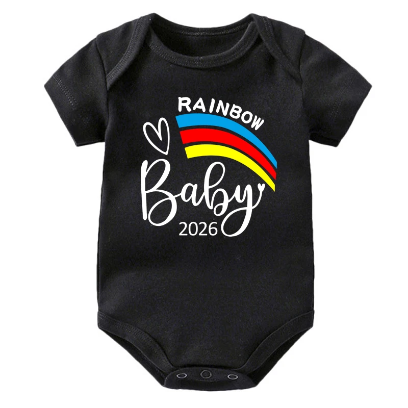 قوس قزح الطفل 2026 طباعة الوليد رومبير إعلان الحمل الطفل ارتداءها الرضع قصيرة الأكمام بذلة الزي استحمام الطفل هدية