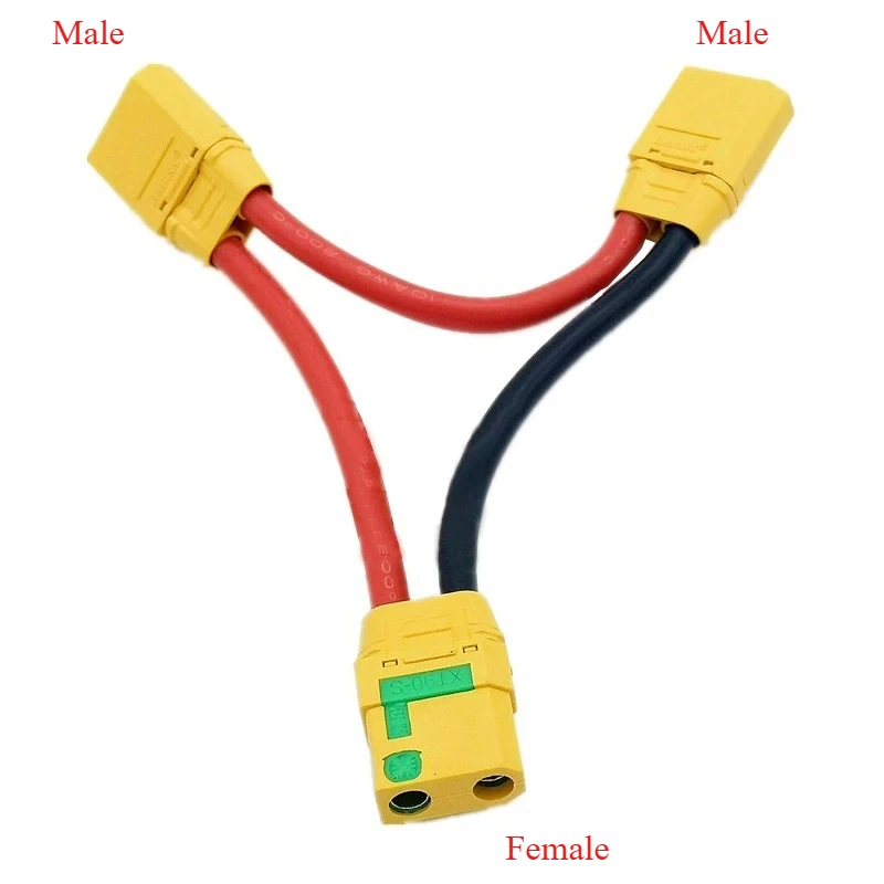 1PCS XT90-S Adapter Cable One Female to Two Male Connector Series Connection 10AWG Silicone Wire Anti Ignition Plug for RC Model