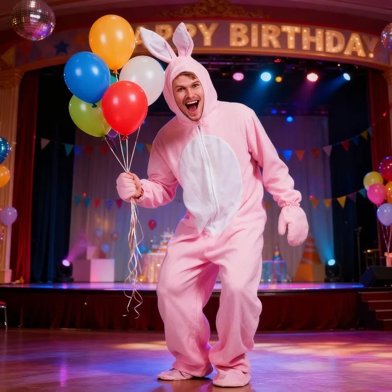 

Pink Costume Adult Jumpsuit Plush Cute Animal Stage Costume Christmas Party Costume Cross Dressing Props Soft Home Clothes