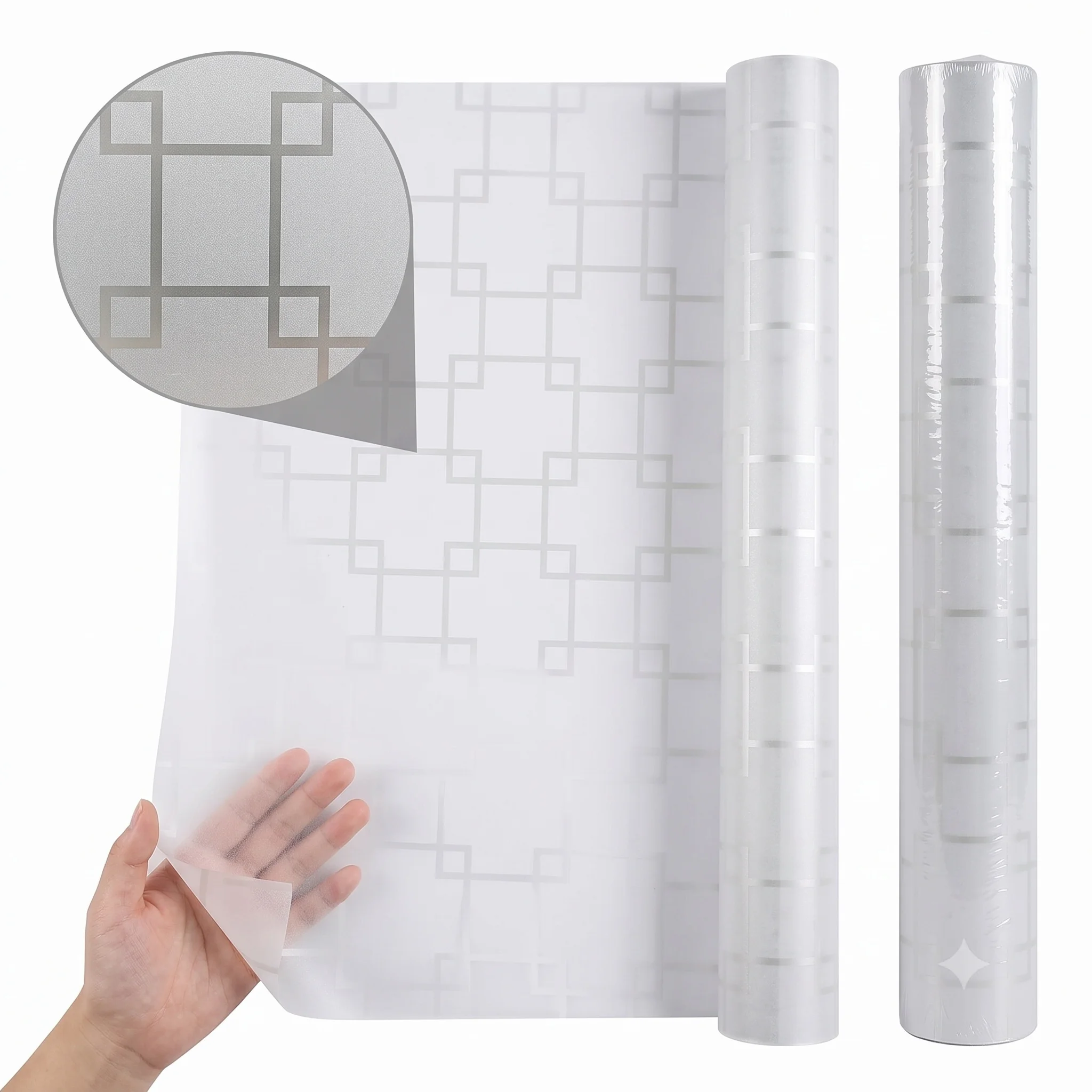 Geometric Square Lattice Self-Adhesive Frosted Window Film Privacy Glass Sticker Soft Light Filter DIY Cutable Anti-Peeping