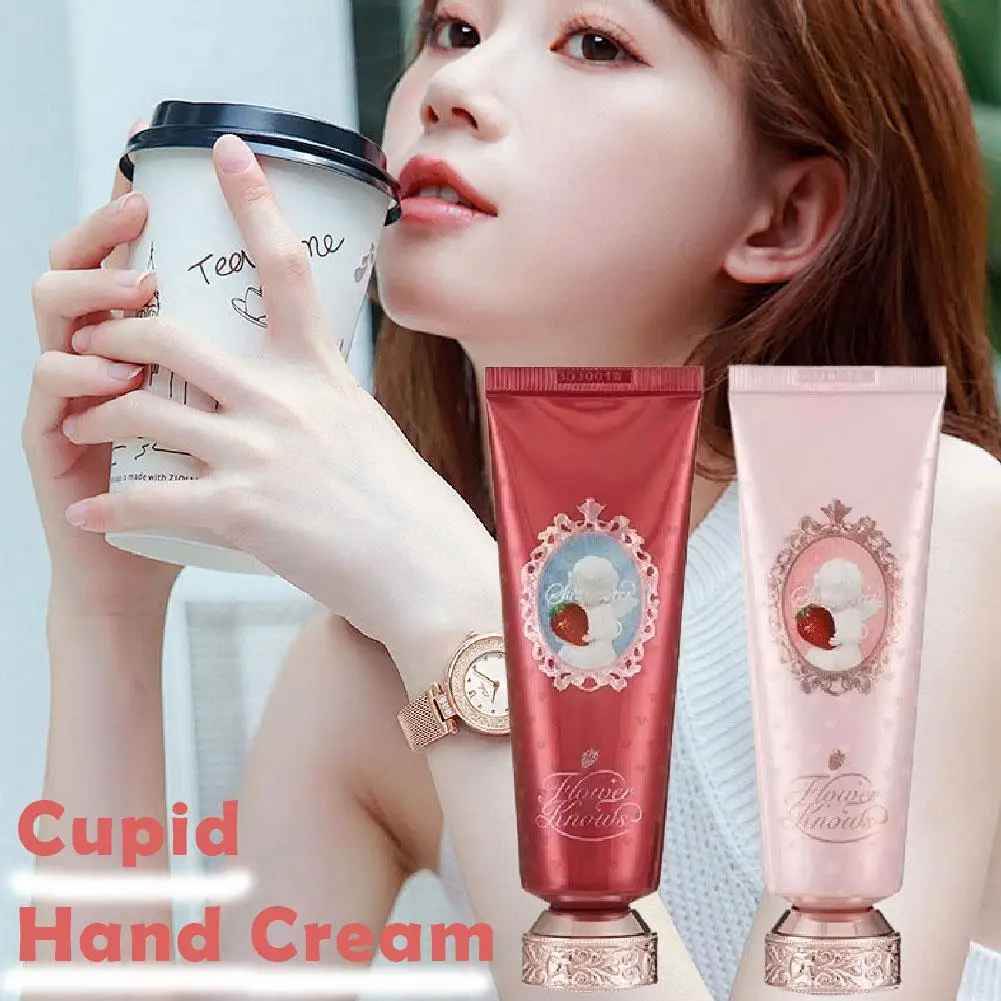50 مل كريم اليد المعطر على شكل كيوبيد بالفراولة - مرطب ومغذي وتبييض لطيف للاستخدام اليومي للنساء لوشن العناية بالبشرة حليب الفواكه