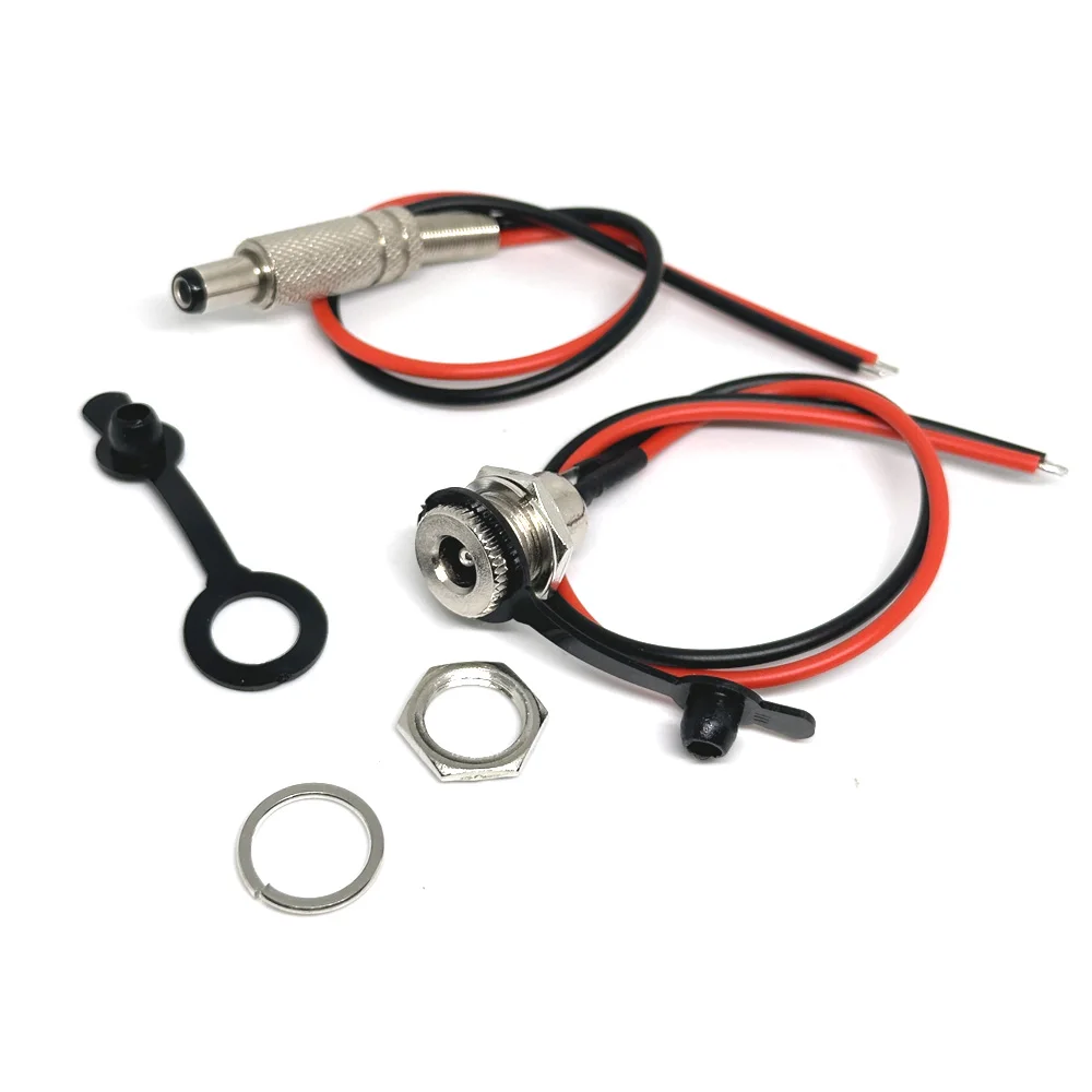 1/3 Pcs DC099 5.5mm X 2.1mm 5.5mm X 2.5mm DC Power Socket Threaded Female Male Connector Adapter with 18AWG Cable Wires DC-099