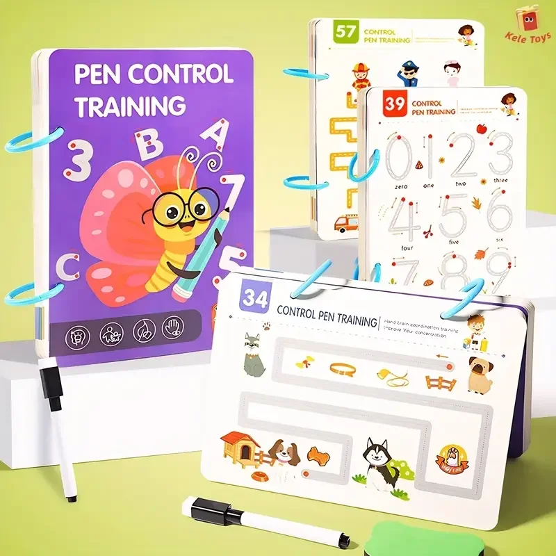 96 Pages Magical Tracing Workbook Control Training Book Reusable Magic Practice Copybook Children Montessori Drawing Education