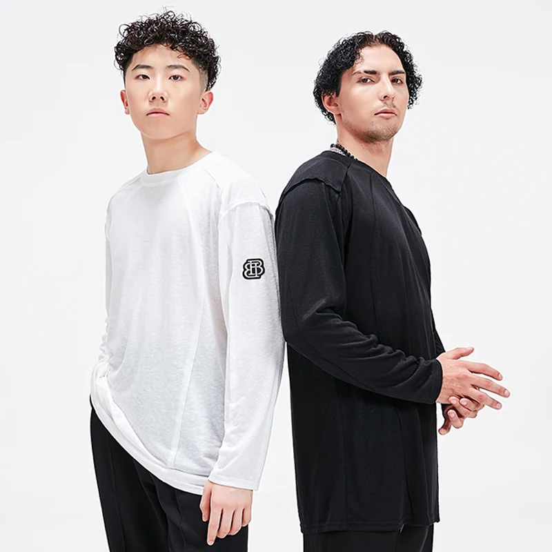 New Latin Dance Tops For Men Long Sleeves T Shirt Loose Latin Dance Practice Wear Rumba Cha Cha Dance Training Tops Sport L17763