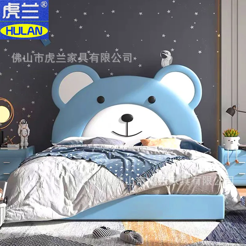 Children's furniture boy single bed boy's bed 1.2m 1.5m double bed 1.8m soft leather bed