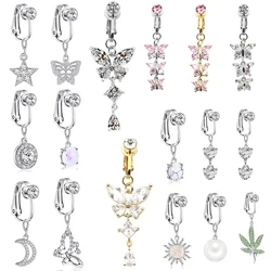 Fake Belly Butterfly Fake Belly Piercing Heart Clip on Umbilical Navel Fake Pircing Butterfly Leaves Cartilage Earring Clip