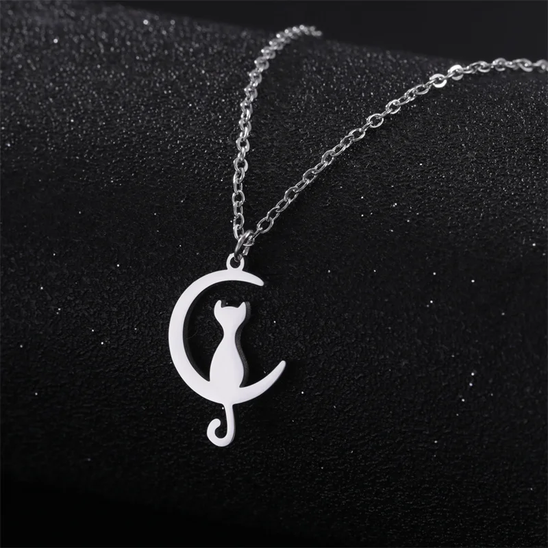 Charme Katze Anhänger Halsketten für Frauen Mädchen Schlüsselbein Mond Kette Choker Halsketten Edelstahl Party Schmuck Geschenke Zubehör – Detail 11