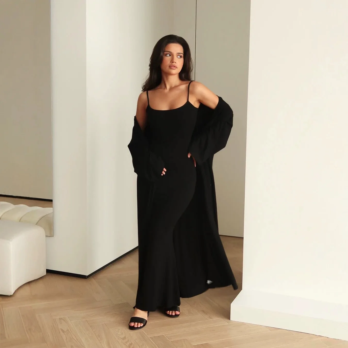 Women 2 Piece Sets Dress Set Full Sleeve Cardigan Long Sling Dresses A Line Slim Fit Y2k Streetwear Elegant Casual Loungewear