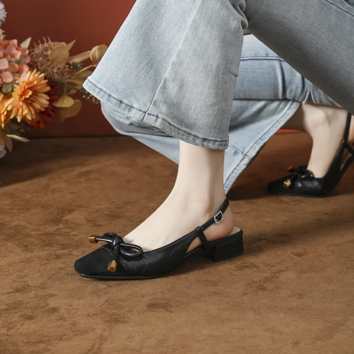 

Новинка 2023 года. Не утопляющие женские туфли на мягкой подошве с узлом-бабочкой и замшевым сращиванием, толстым каблуком и туфли Baotou.