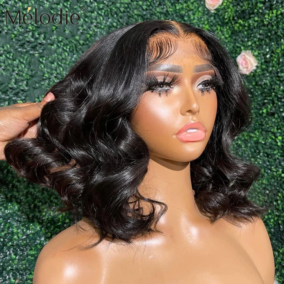 Melodie 5x5 Glueless Wig Human Hair Ready To Wear 13x6 Lace Frontal Transparent 250 Density Body Wave Short Bob Wigs