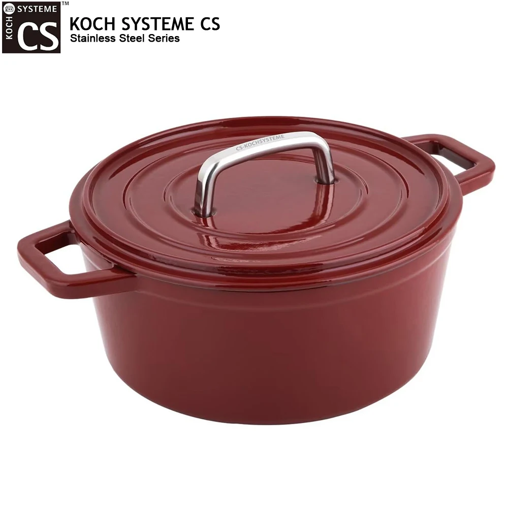 

Чугунная кастрюля KOCH SYSTEME CS 24 см с красной эмалью и крышкой, для запекания, тушения и приготовления на пару