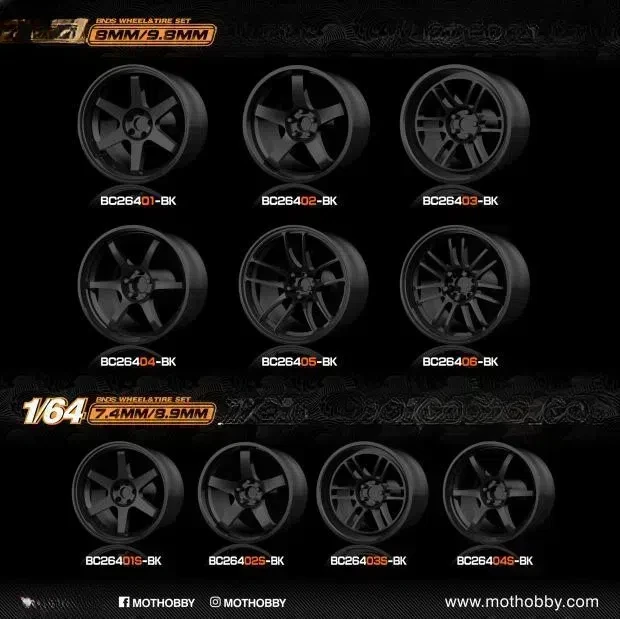 BNDS 1:64 New Wheel Rims with Tires Multiple Options Available in Glossy Black BC264BK Modifying and Assembling Model Accessorie