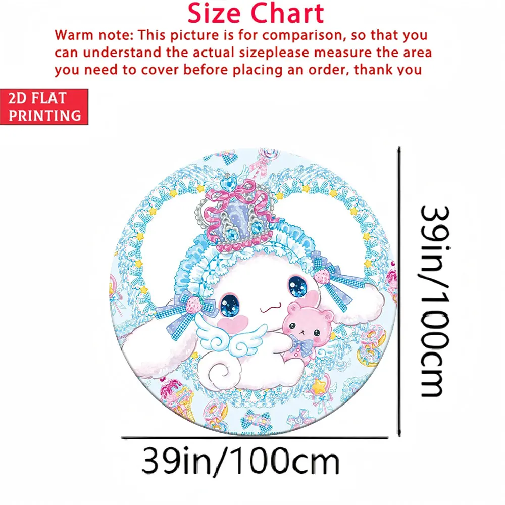 

Cinnamoroll Angel Princess Soft Round Floor Mat for Kids Room, 39Inch Cute Sweet Cartoon Print Non-Slip Rug