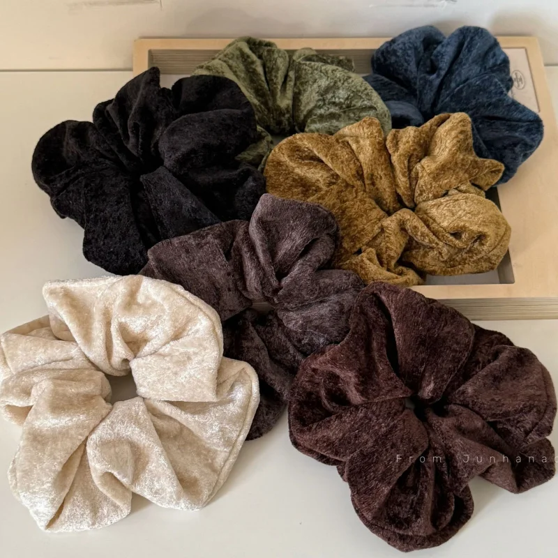 

New Suede Solid Color Large Scrunchie Women High Elasticity Tie Bun Rope Retro Elegant Hair Flower