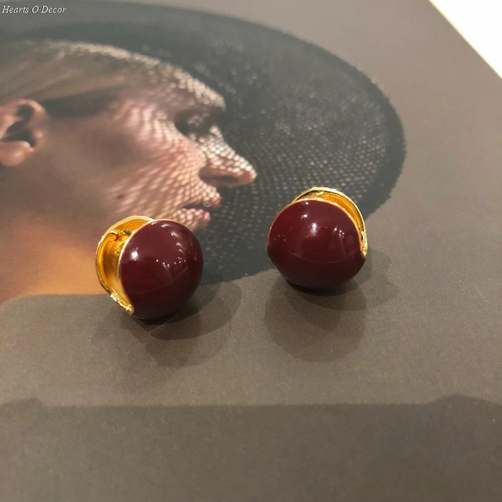 Brass Enamel Ball Wrap Stud Earrings Punk Party Gown Boho T Show Party Brincos Runway rare Boucle d\'oreille Korean Japan Style