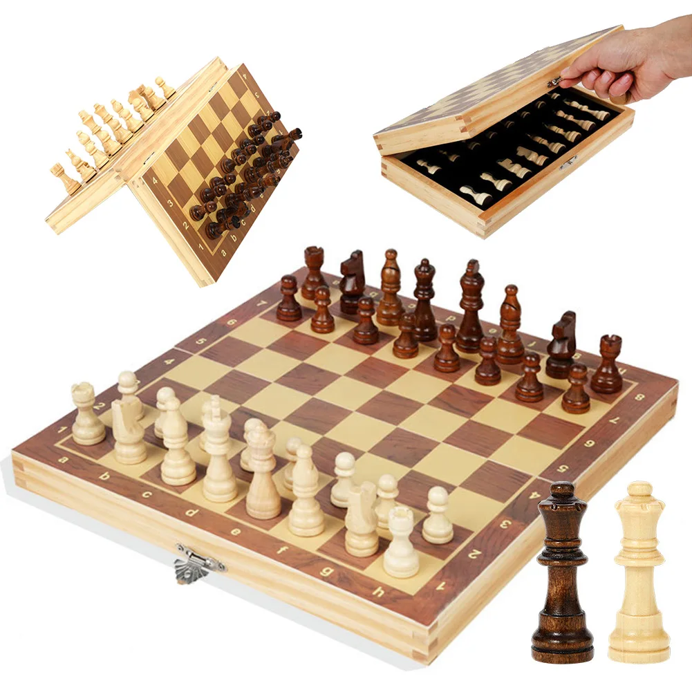 

Magnetic Chess Game Wooden Chess Set 32/34 Chess Pieces Foldable Wooden Embedded Chessboard Family Table Game Gifts Toy