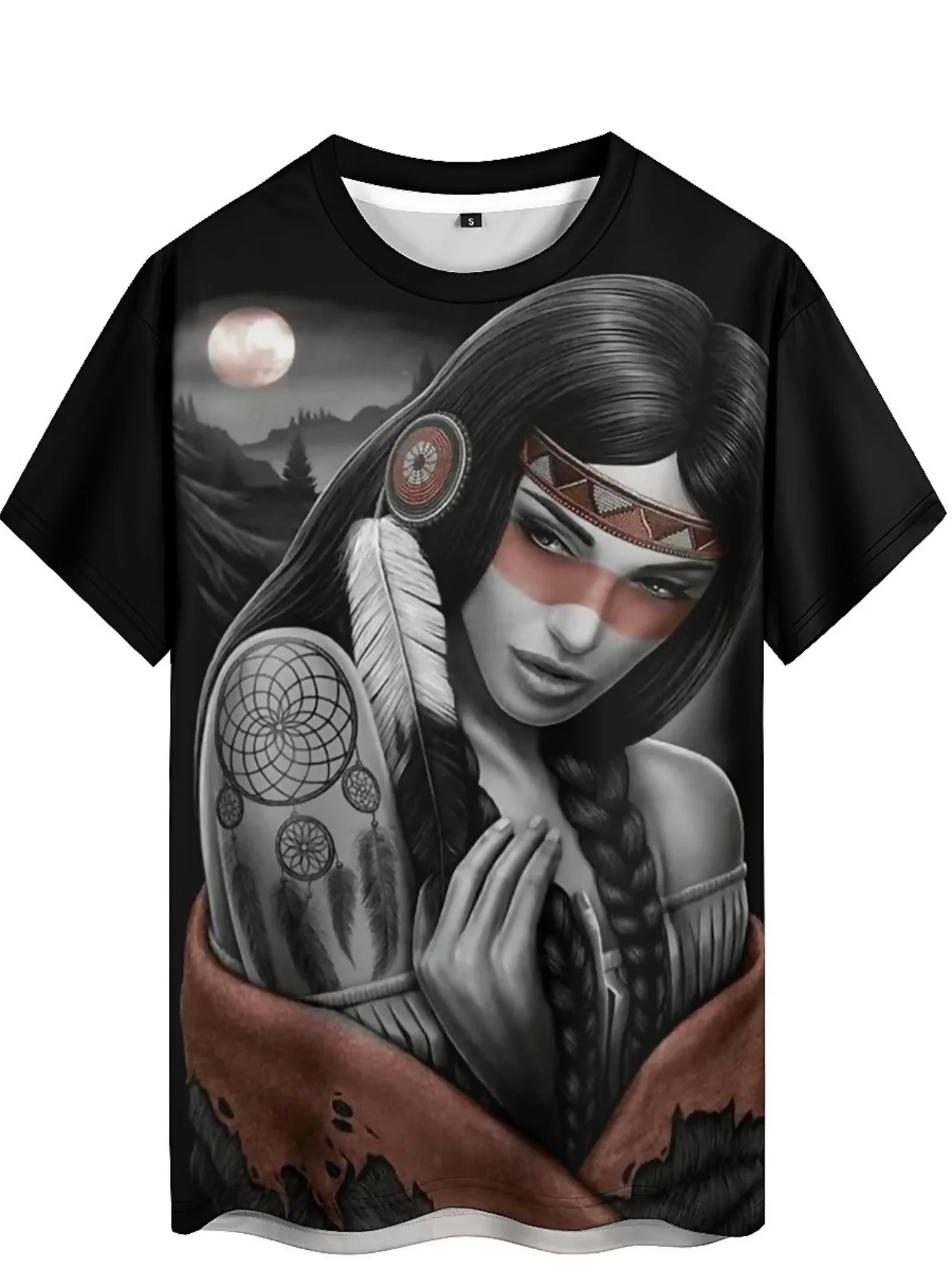 Luxurious Tribal Woman 3D Print T-Shirt for Men - Gothic, Vintage Y2K Style, Polyester, Breathable, All-Season Wear
