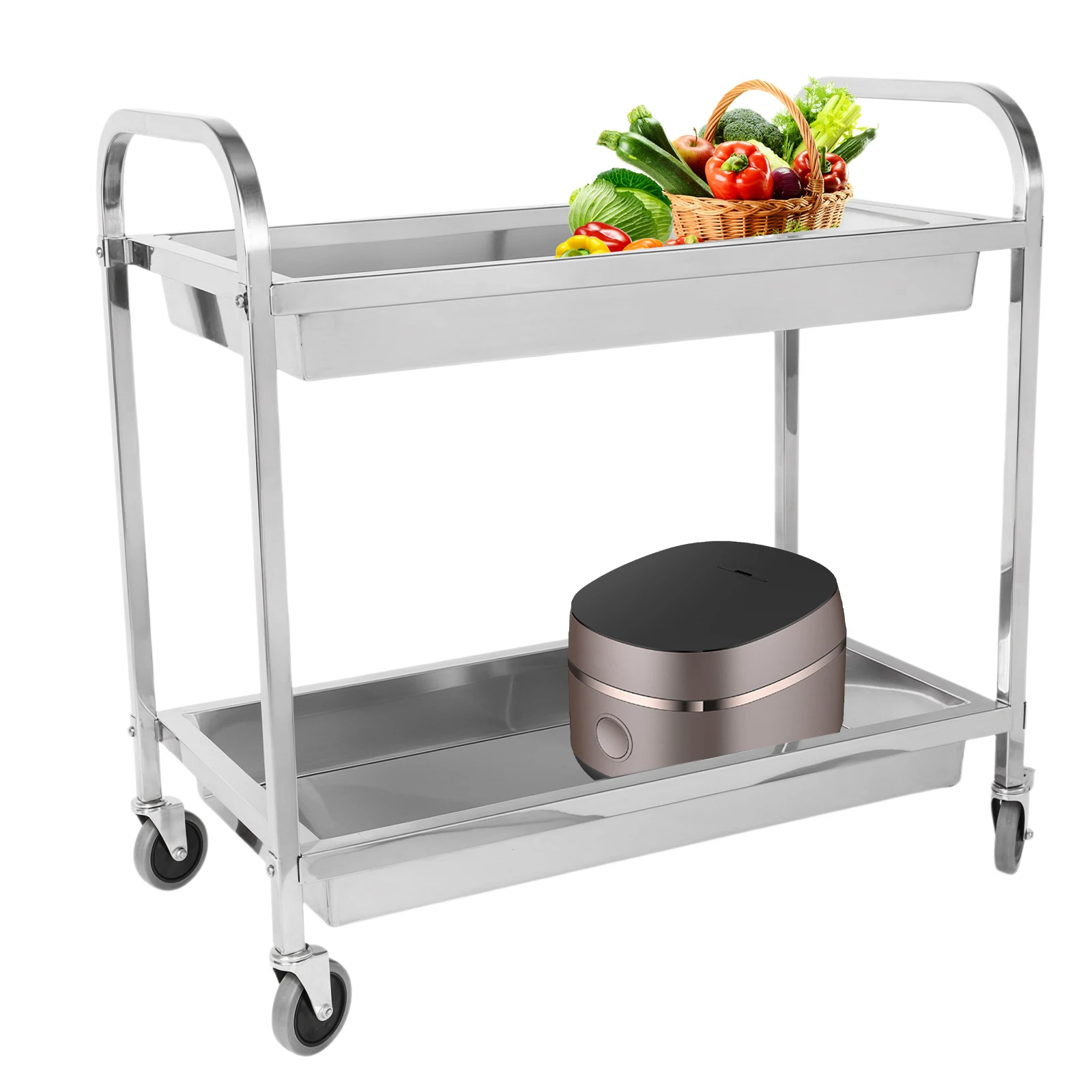 

2-Tier Kitchen Cart with Handle and Wheels Restaurant Cart for Kitchen Restaurant Hospital Lab and Hotel L37xW20xH37 Inch