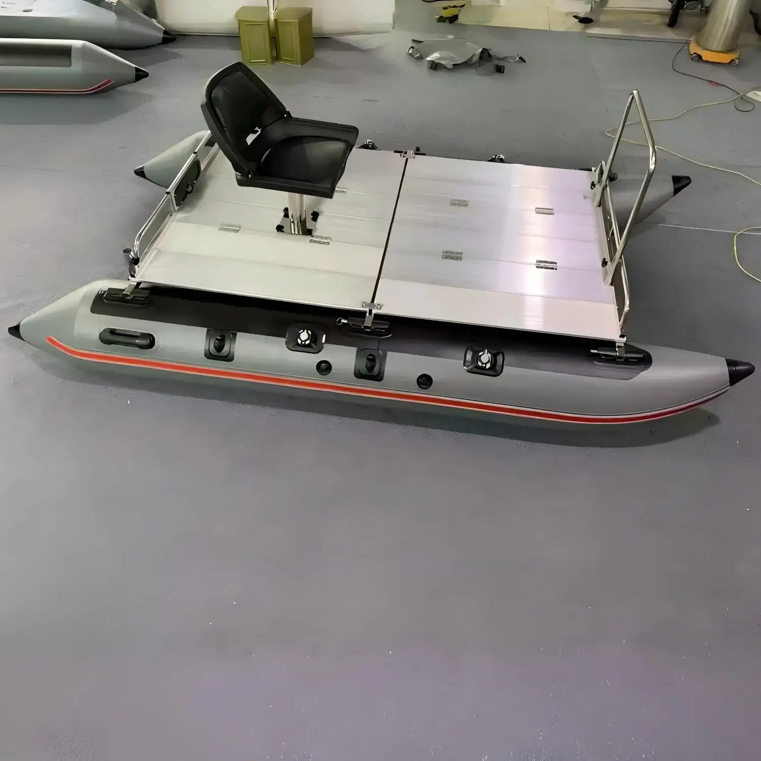 Factory Direct 3m Two Person Pontoon Fishing Boat with Foldable Platform EVA Deck Option for Shallow Water Lake and River Usepro