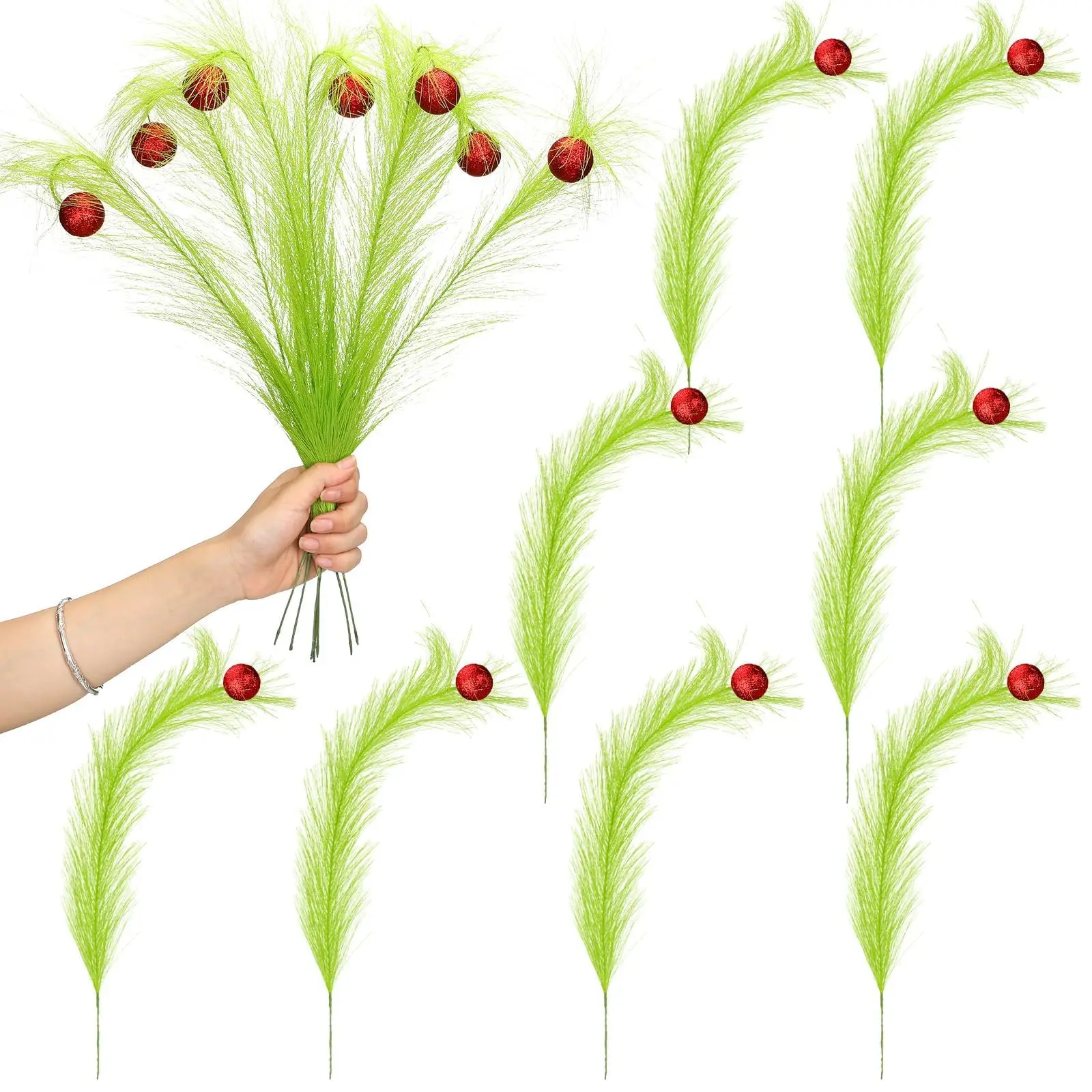 8 Pcs Lime Green Christmas Tree Picks Stems Christmas Tree Topper Ornaments Green Furry Xmas Tree for Vase Wreath Decoration