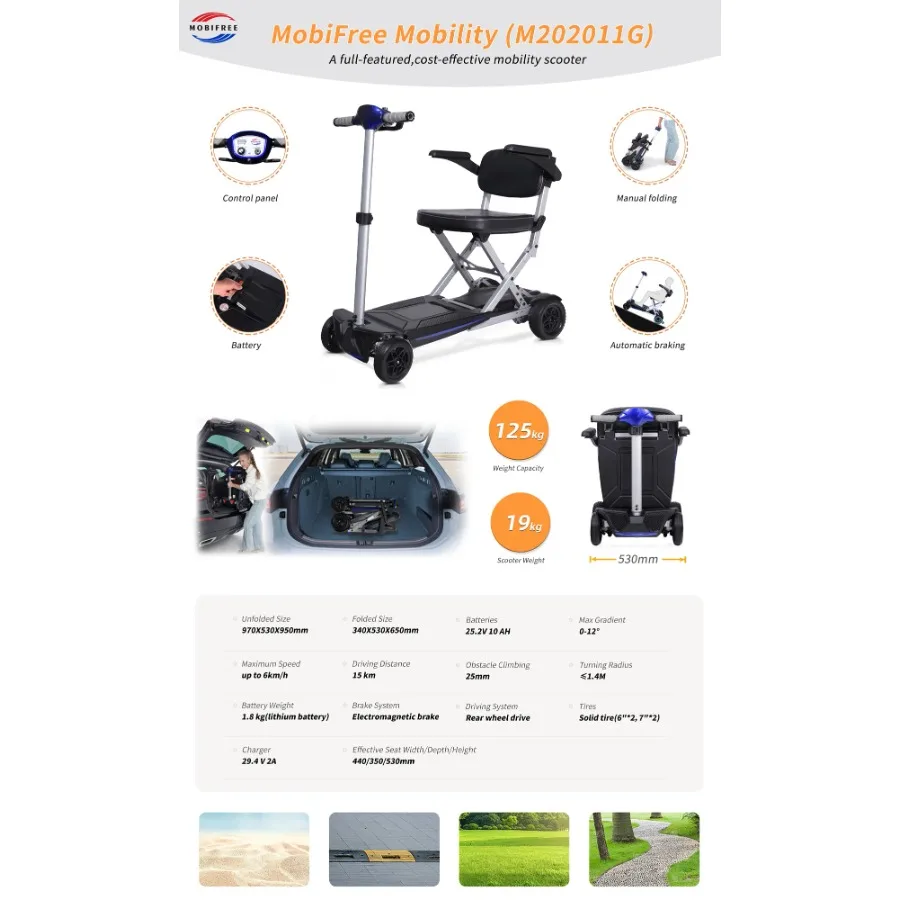 

MOBIFREE Powered Lightweight Manual Folding Mobility Scooter M2020 for Adults and Seniors.