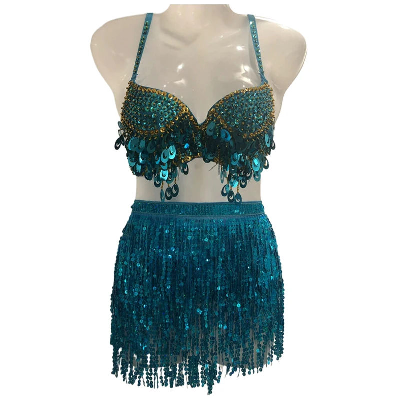 Halloween Damen 2-Teiliges Set Bauchtanz-Kostüm Bralette Top Quasten-Minirock Bauchtanz Jazz Halloween Bühnenauftritt Rave – Detail 8
