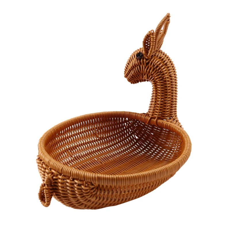 Rattan Woven Fruit Basket, Imitation Deer Bread Basket Fruit Bowls Tray Vegetable Snack Basket Novelty Animal Shaped Ancient Rat