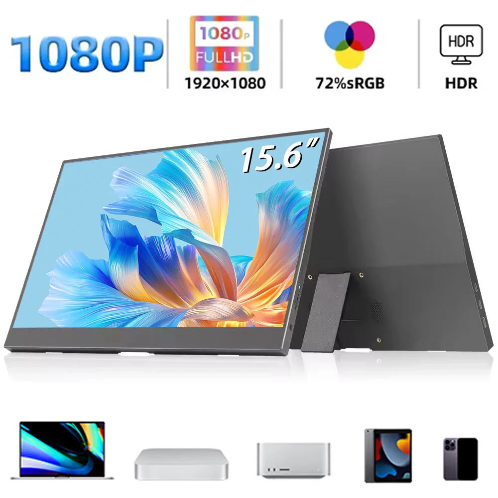 

AHXJJKA 15.6-Inch Portable Monitor 1080P HDR 16:9 Low Blue Light For XBox PS4 / 5 Switch Cell Phone PC Loptop Extension Mobile
