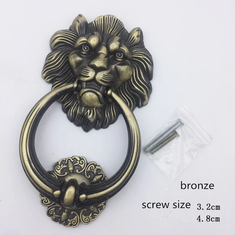 Antique Bronze Lion Head Handle Door Knocker Wooden Door Knobs Knock Red Bronze Furniture Home Decor Hardware Doorknockers