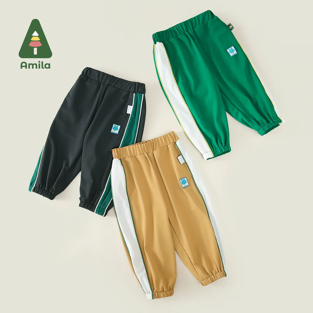 Amila Baby Boy Pants 2024 Spring New Athletic Splicing Contrast Breathable Quick-drying Casual  Baby Clothing