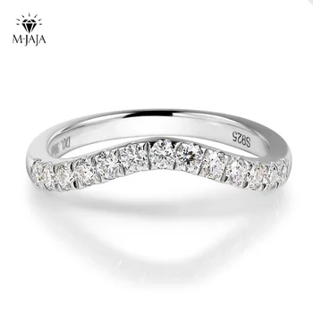 M-JAJA Half Eternity Moissanite Ring Curved Wedding Band for Women 925 Sterling Silver 0.39ct Lab Diamond Ring D Color Jewelry